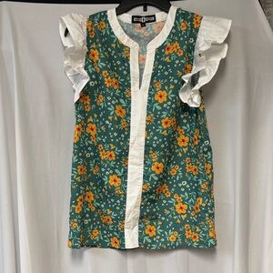 Rowdy Crowd Floral Blouse with Ruffle Sleeves